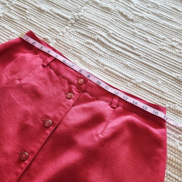 Liz Claiborne Emma James Barbie Pink Linen Blend Button Down Midi Skirt Size 14 - Picture 9 of 11
